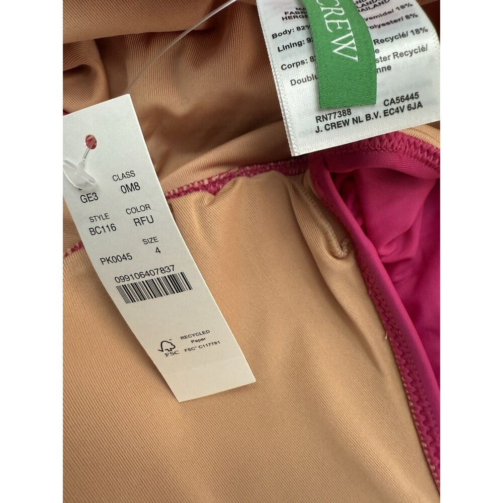 J. Crew Ruched V-neck One Piece Swimsuit Size 4 Radiant Fuchsia NEW - Picture 6 of 7